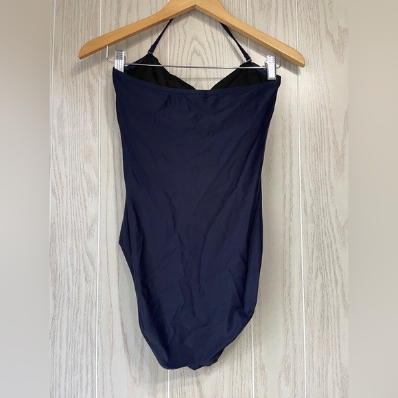 J. Crew Re-Imagined Ruched Bandeau Swimsuit Navy Blue Women's Size 8 - Picture 3 of 5